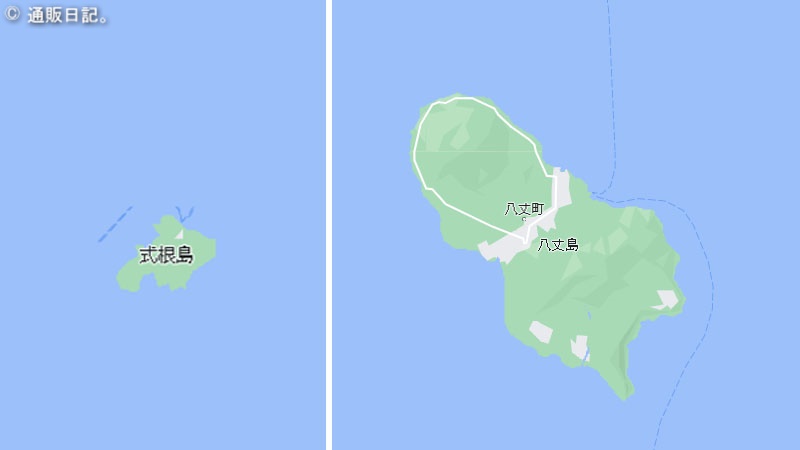 式根島と八丈島の面積比較